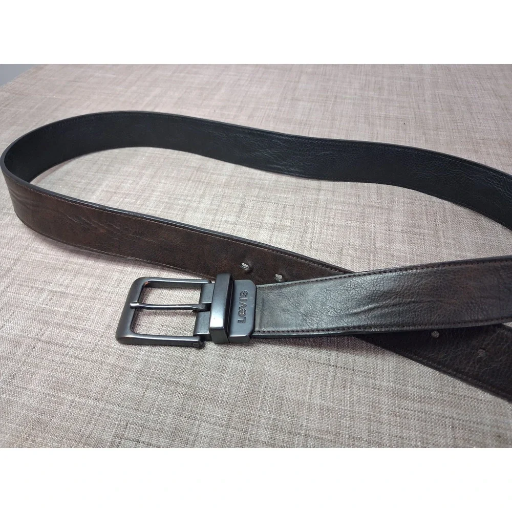 Levis Mens Reversible Belt Brown Black Leather XL 42-44 Swivel Buckle 11LV1226